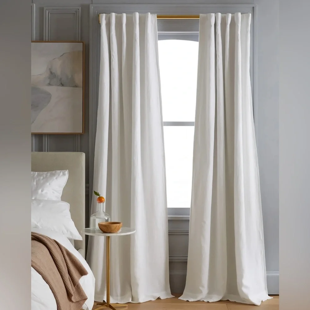 NWT QUINCE Set Of 2 48x84 European Linen Blackout Curtains White 9166